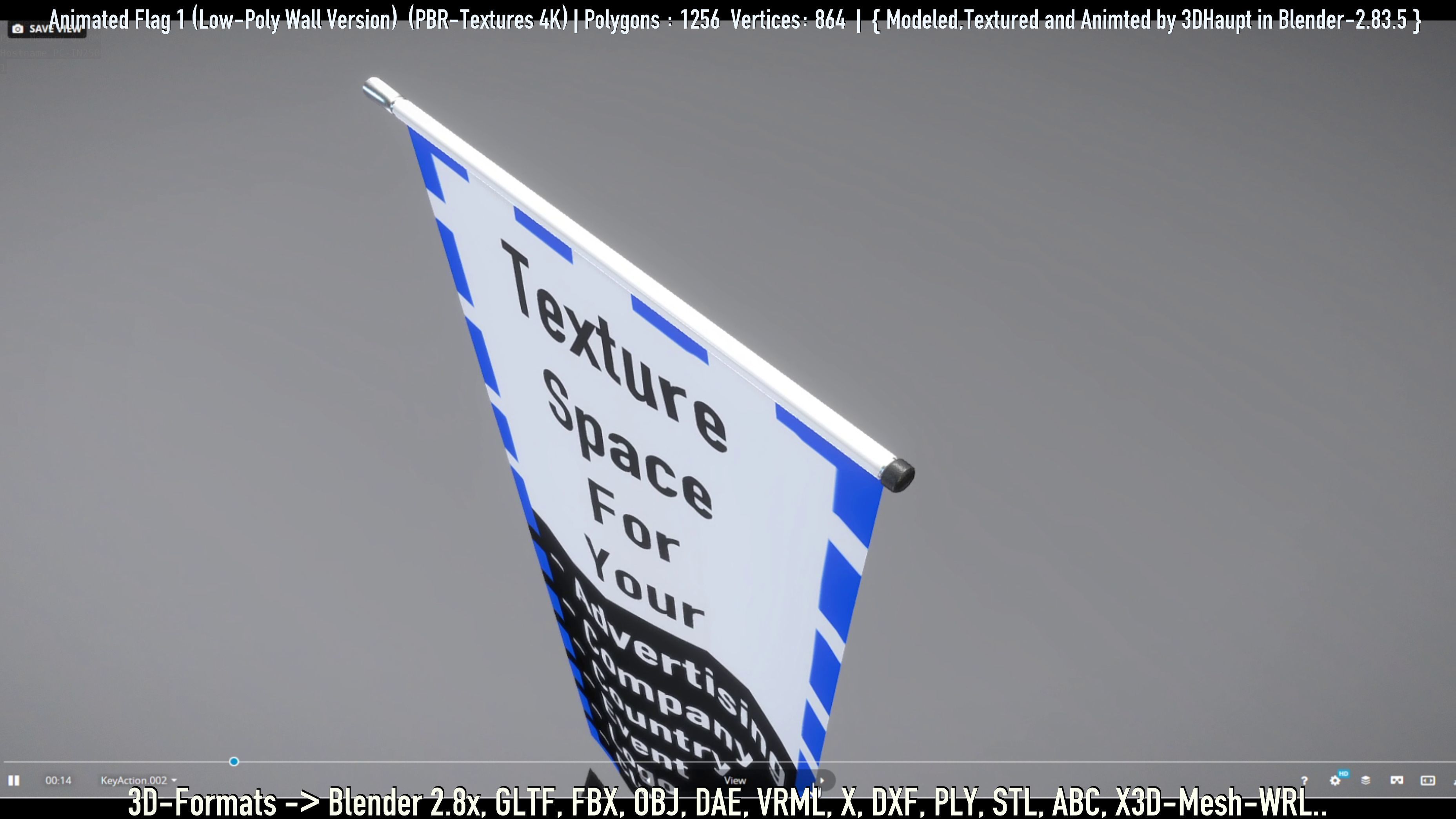 Flag -1- Animated Low-Poly Wall-Version Low-poly 3D model_30