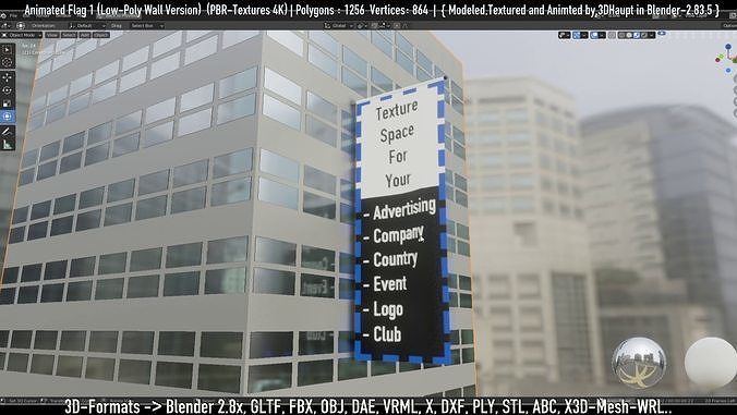 Flag -1- Animated Low-Poly Wall-Version Low-poly 3D model