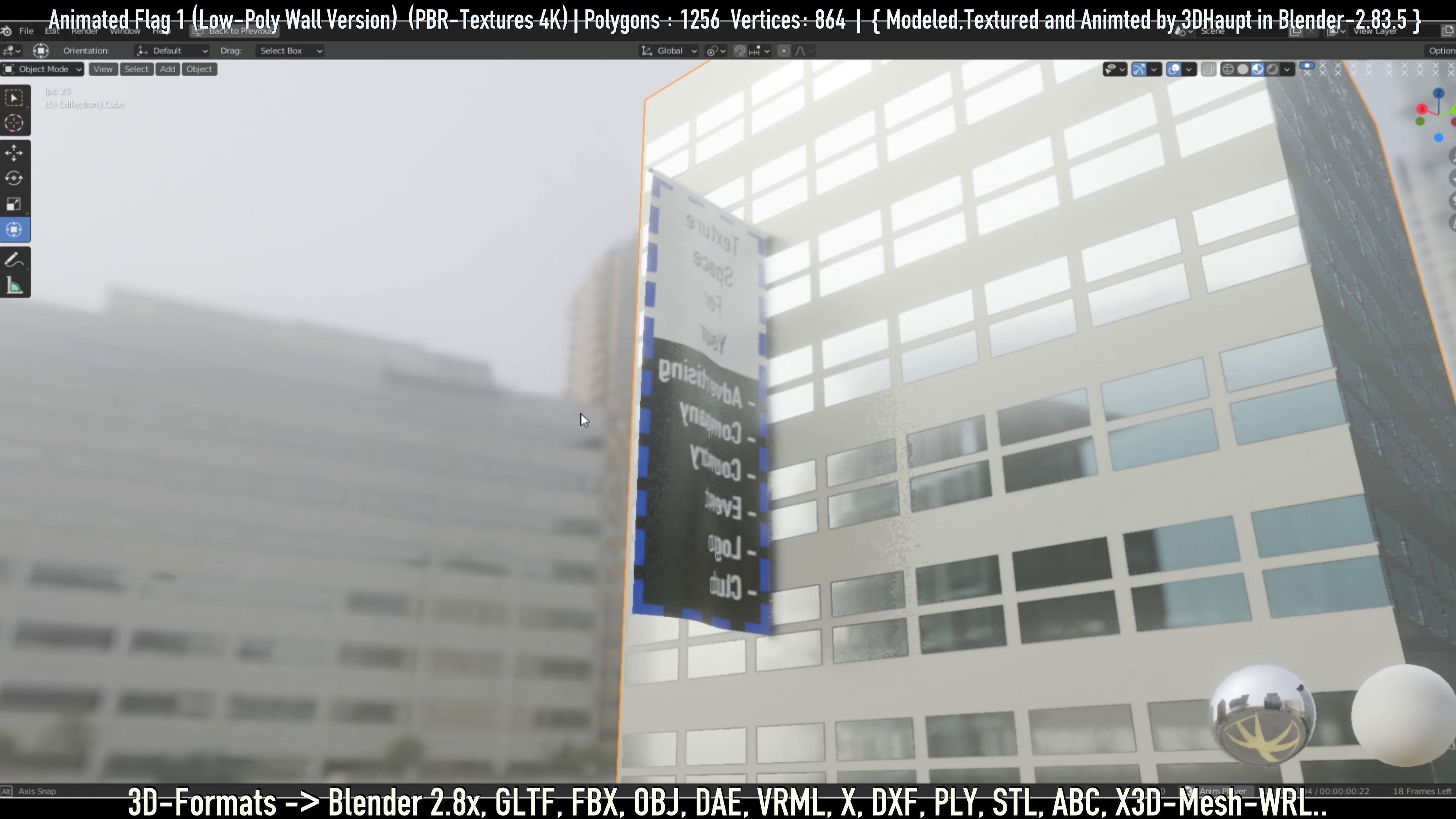 Flag -1- Animated Low-Poly Wall-Version Low-poly 3D model_16