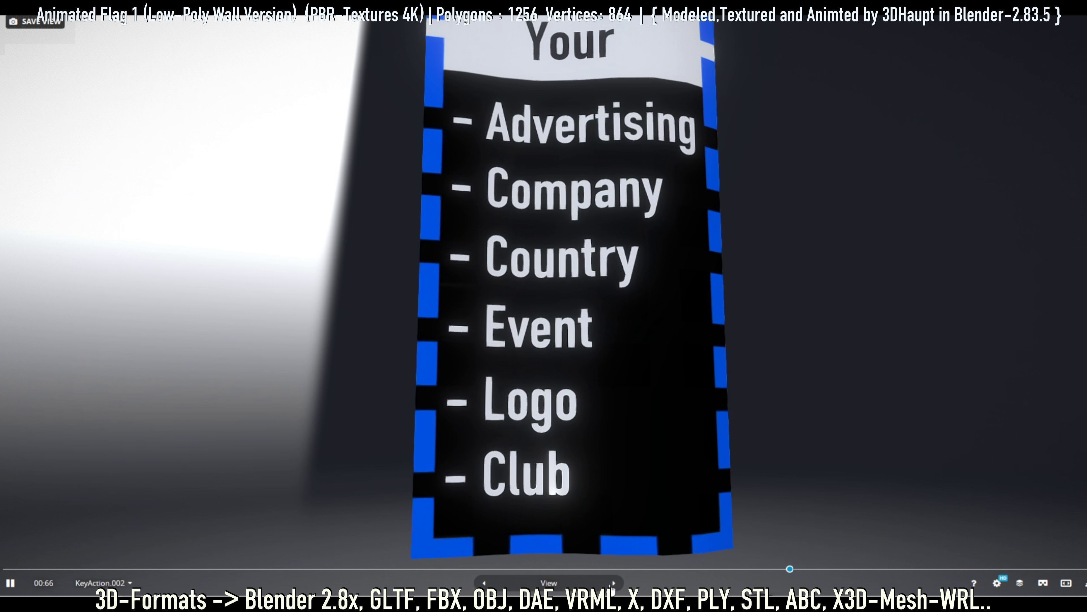 Flag -1- Animated Low-Poly Wall-Version Low-poly 3D model_28