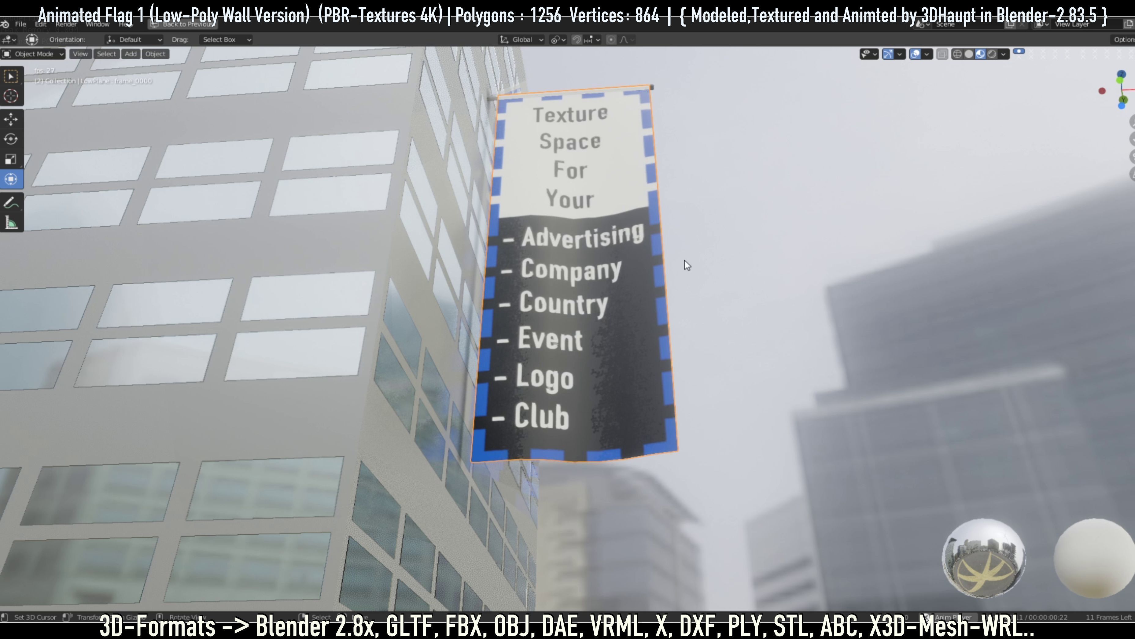 Flag -1- Animated Low-Poly Wall-Version Low-poly 3D model_8