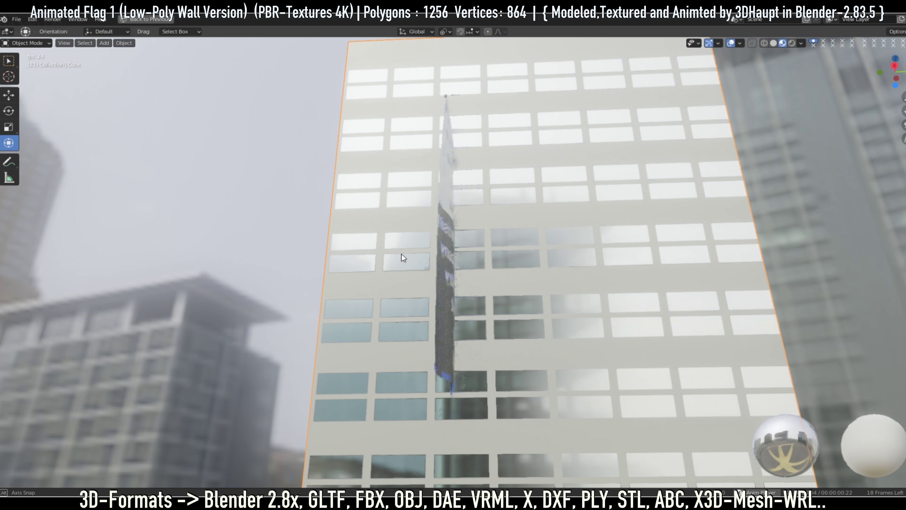 Flag -1- Animated Low-Poly Wall-Version Low-poly 3D model_15