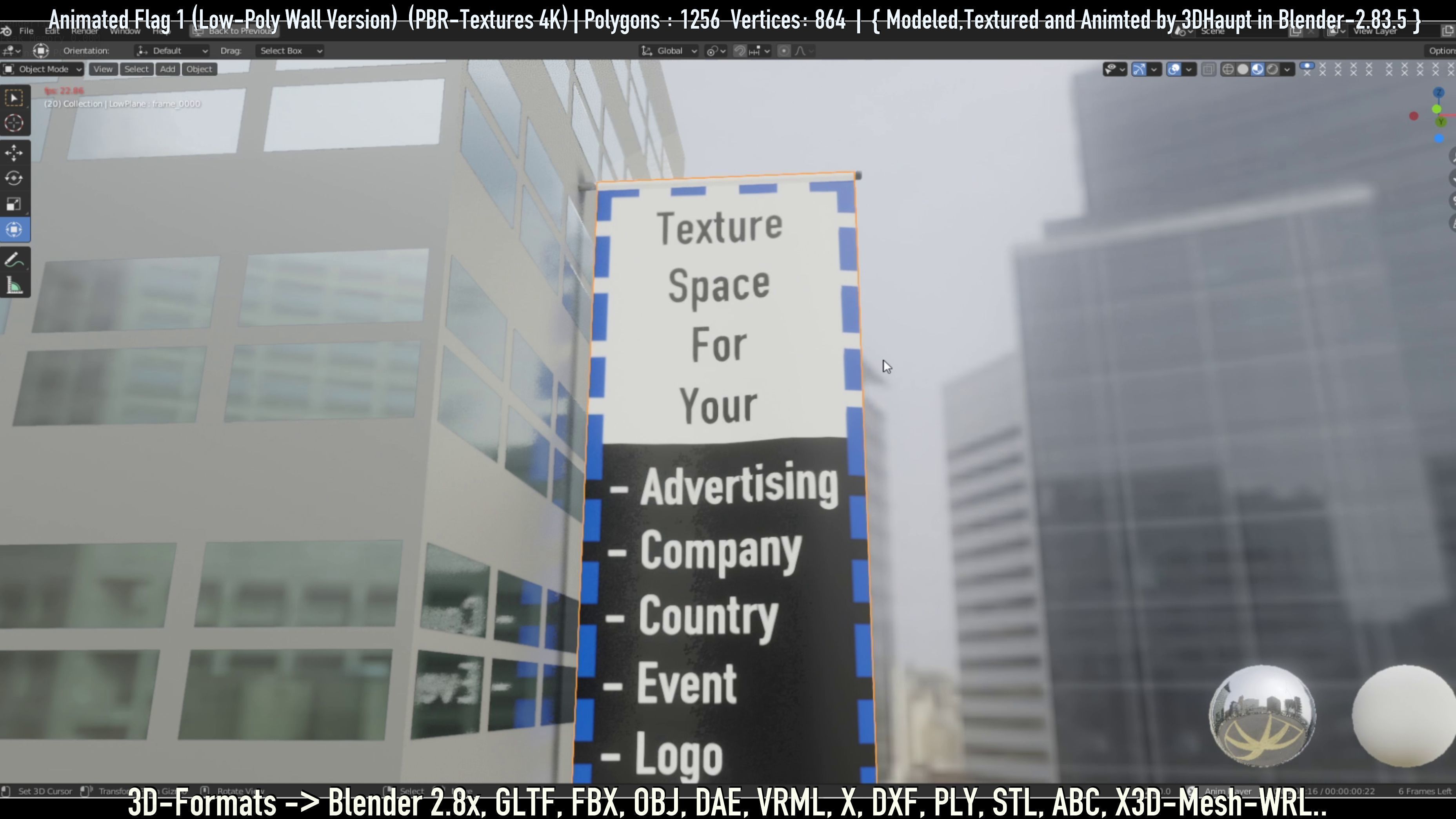 Flag -1- Animated Low-Poly Wall-Version Low-poly 3D model_25