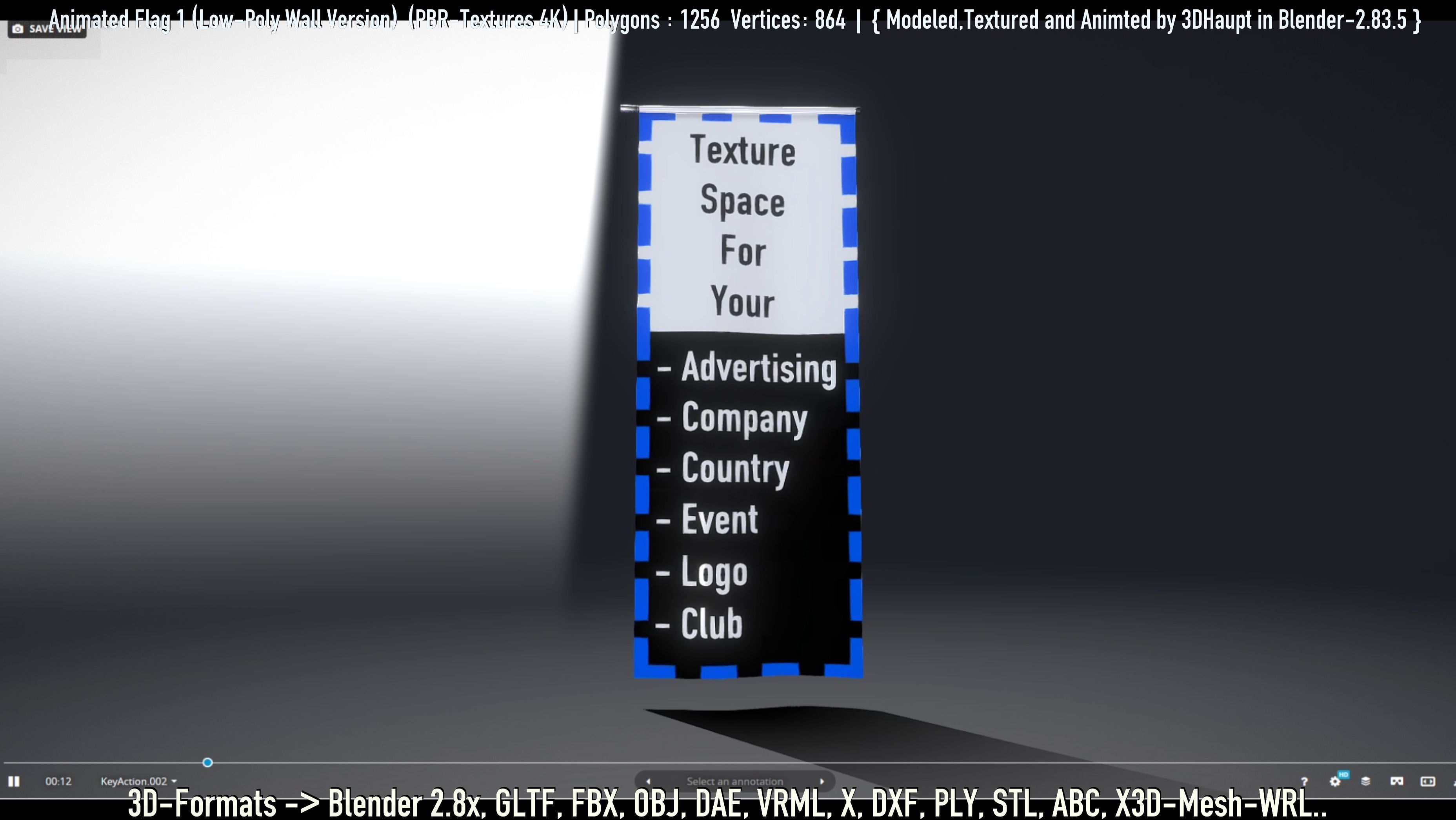 Flag -1- Animated Low-Poly Wall-Version Low-poly 3D model_27