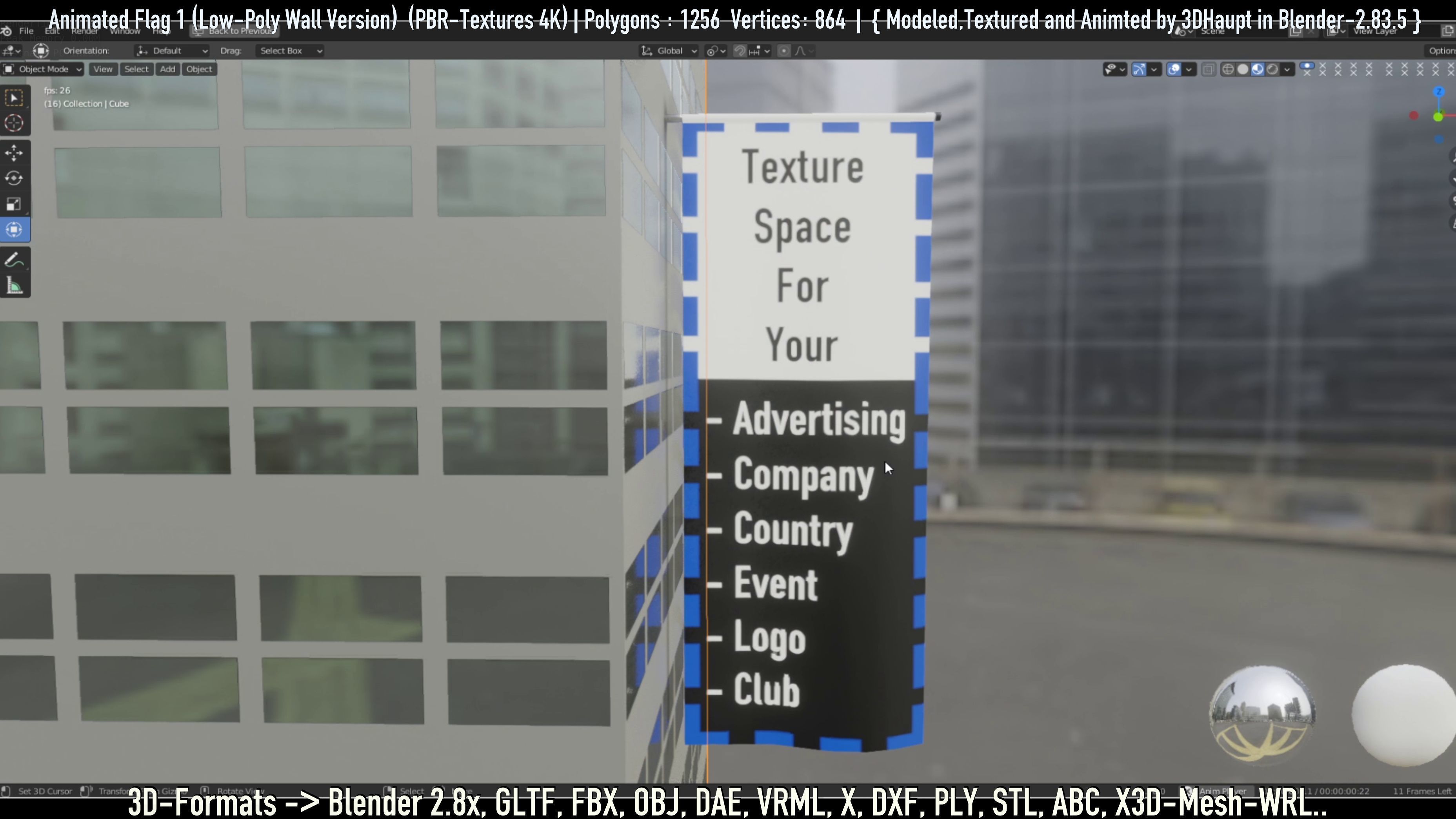 Flag -1- Animated Low-Poly Wall-Version Low-poly 3D model_13
