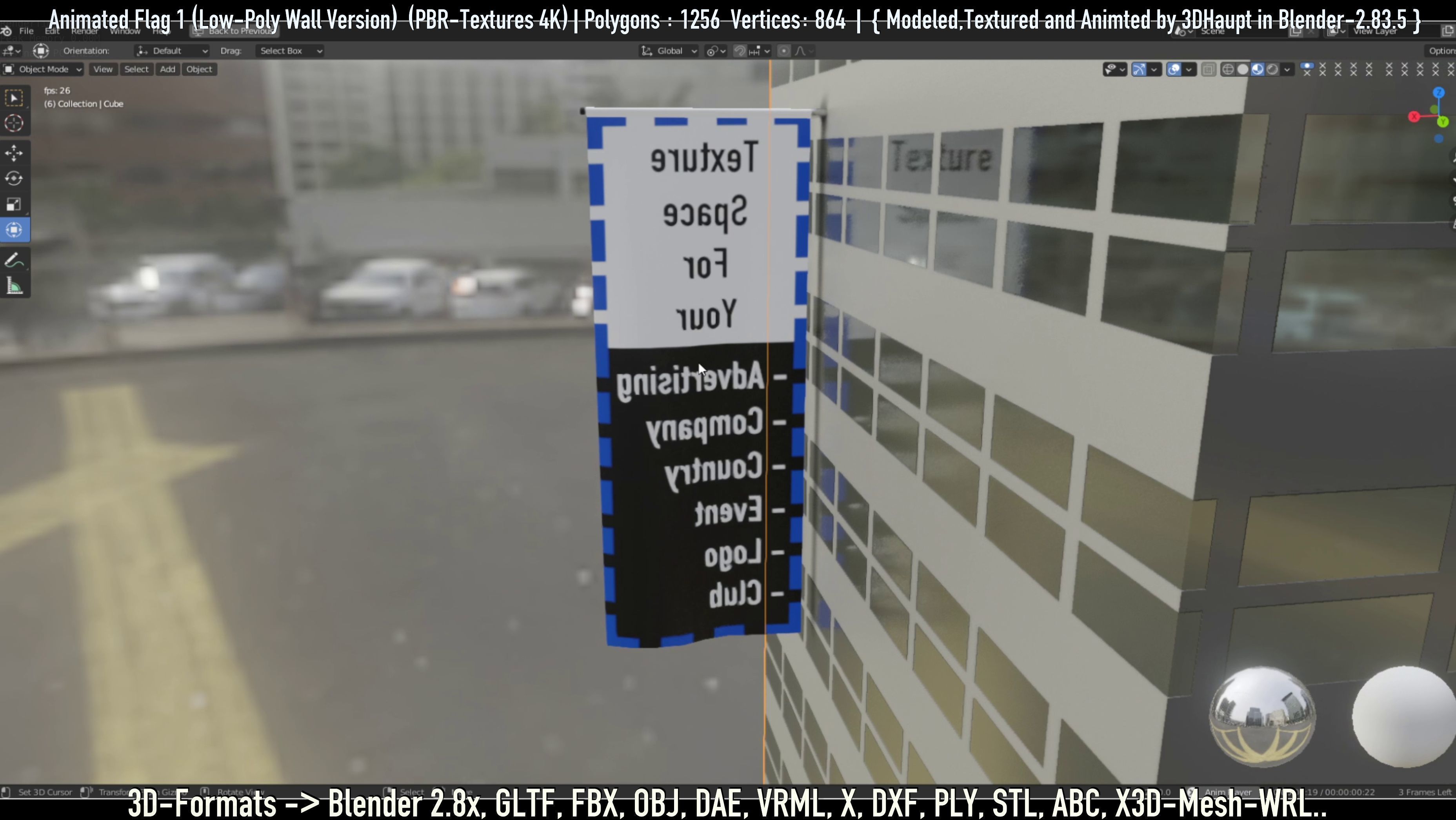 Flag -1- Animated Low-Poly Wall-Version Low-poly 3D model_19