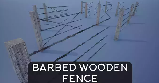 Lowpoly Modular Barbed Wooden Fence Low-poly 3D model