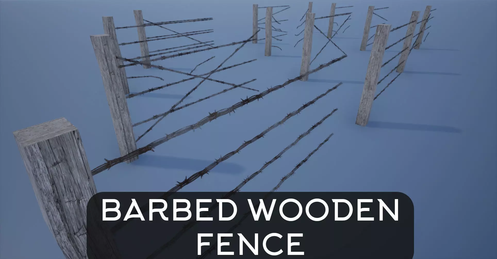 Lowpoly Modular Barbed Wooden Fence Low-poly 3D model_0