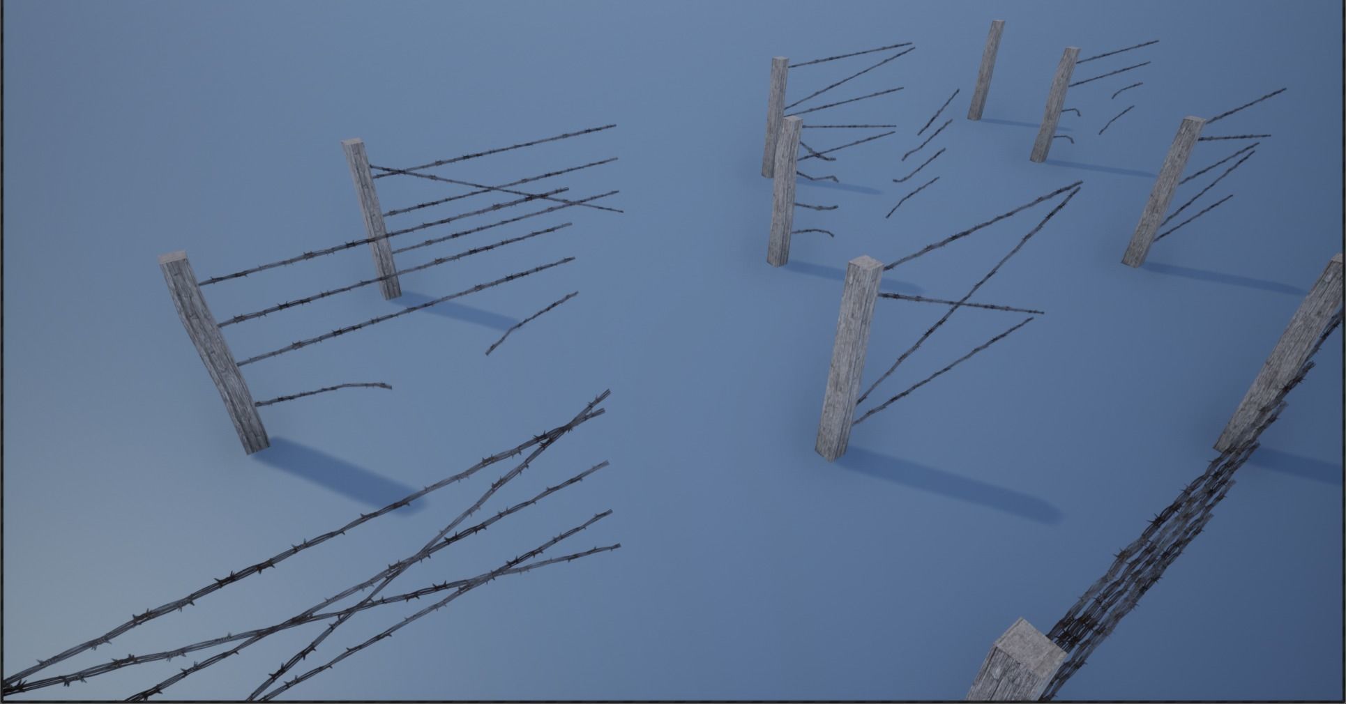 Lowpoly Modular Barbed Wooden Fence Low-poly 3D model_5