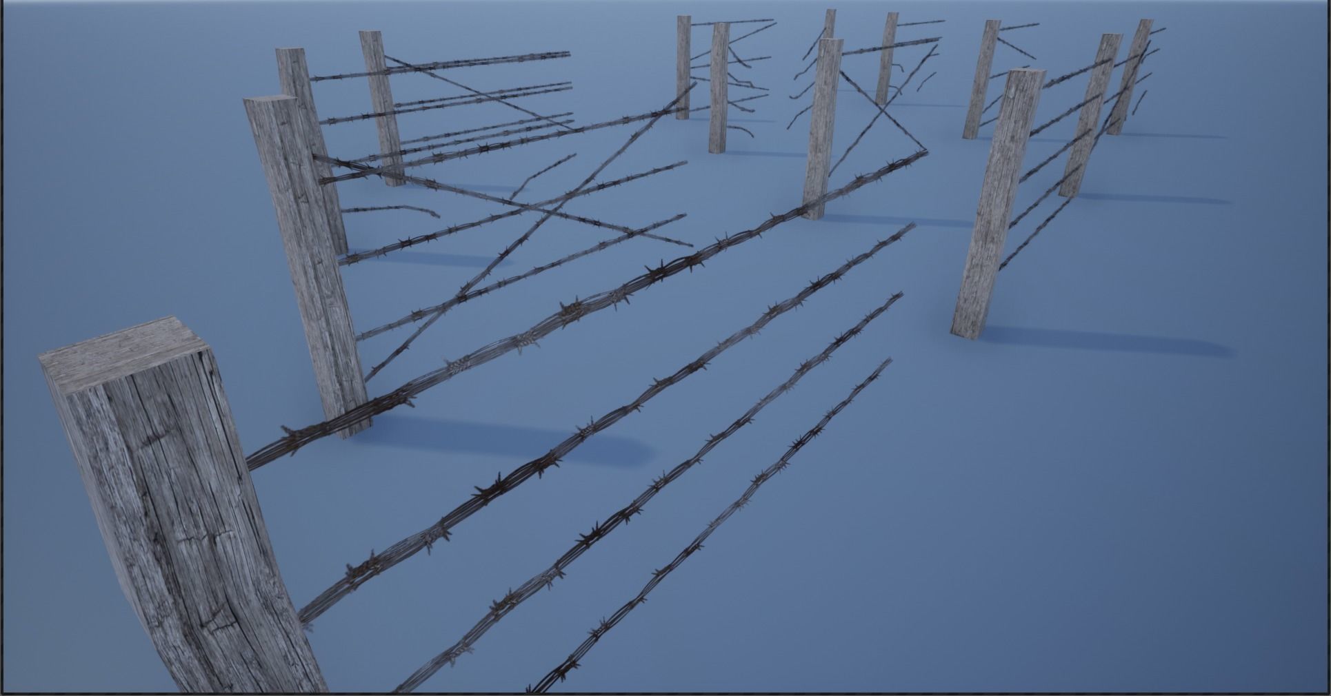 Lowpoly Modular Barbed Wooden Fence Low-poly 3D model_1