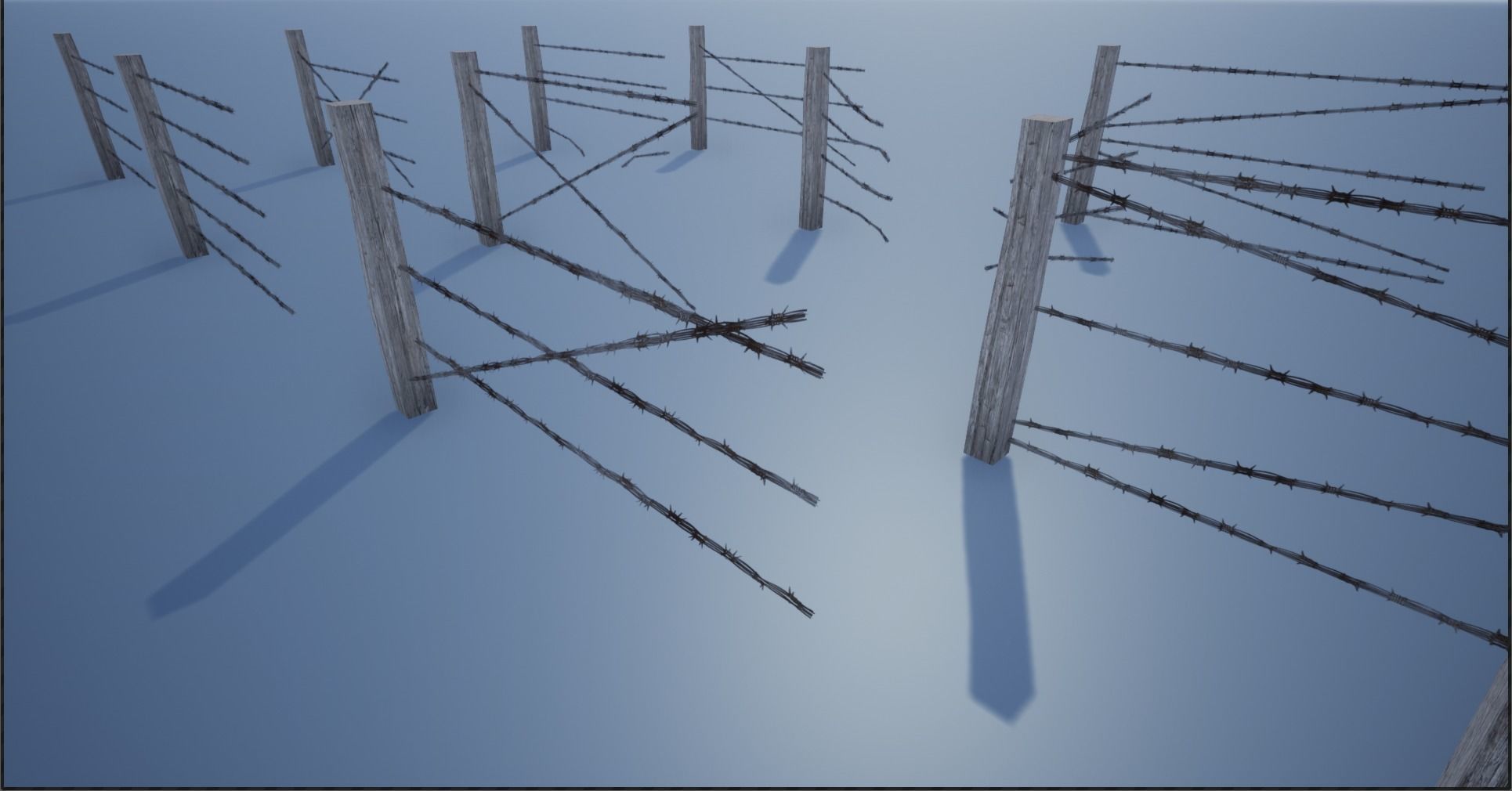 Lowpoly Modular Barbed Wooden Fence Low-poly 3D model_8