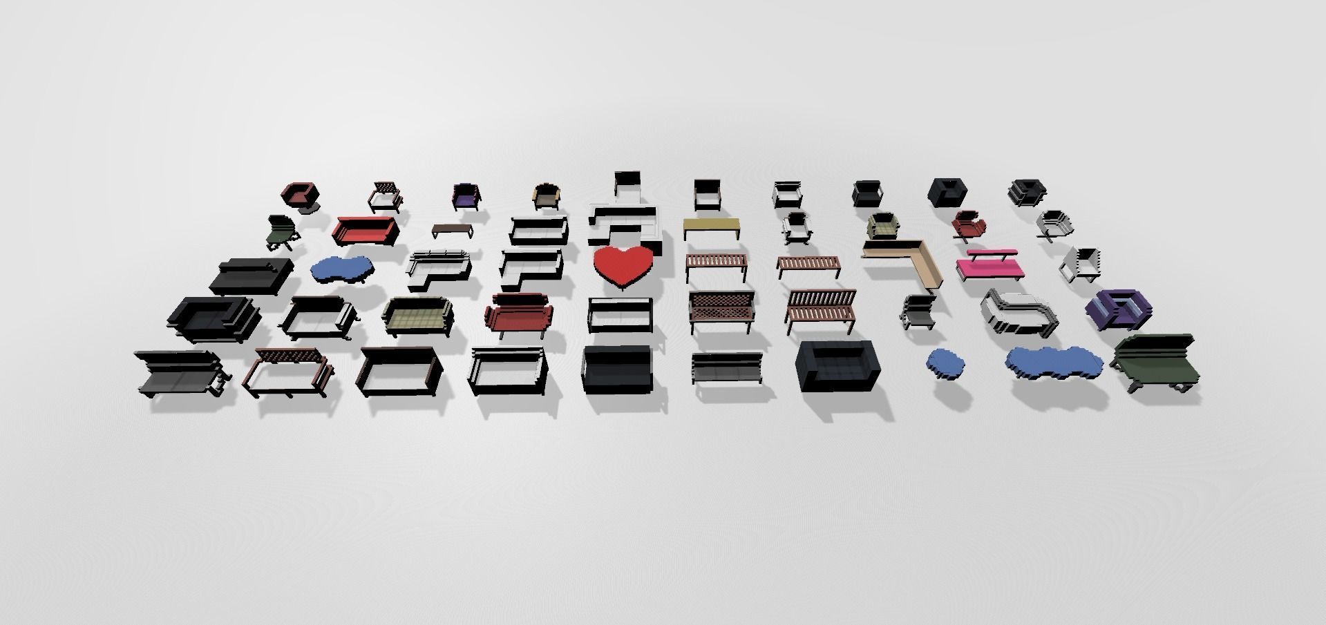 Afinity Studios - 3D Voxel Sofas Model pack Low-poly 3D model_2