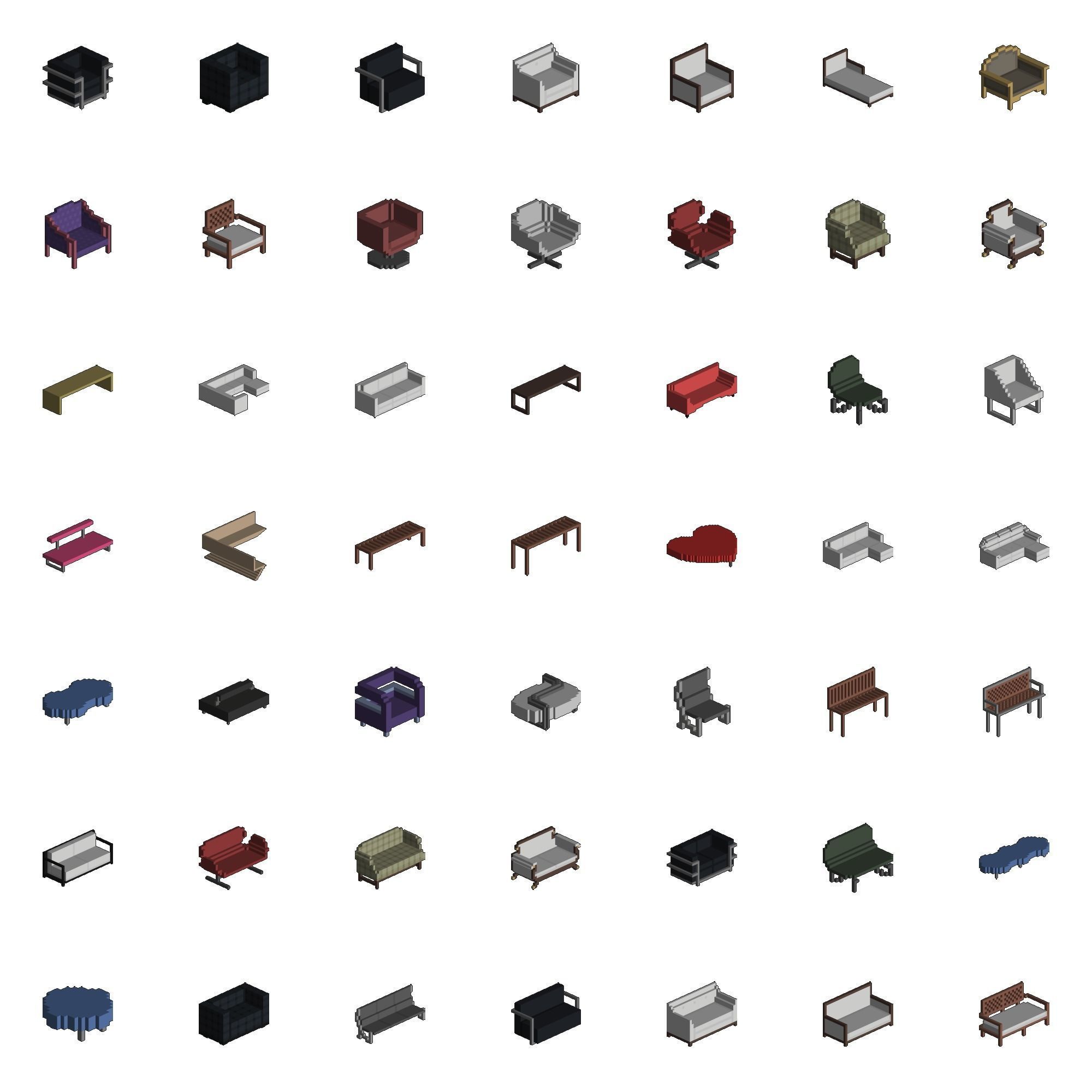 Afinity Studios - 3D Voxel Sofas Model pack Low-poly 3D model_1
