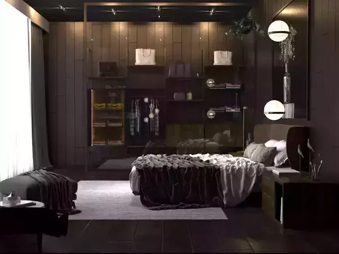 Bedroom with walls and wooden floors