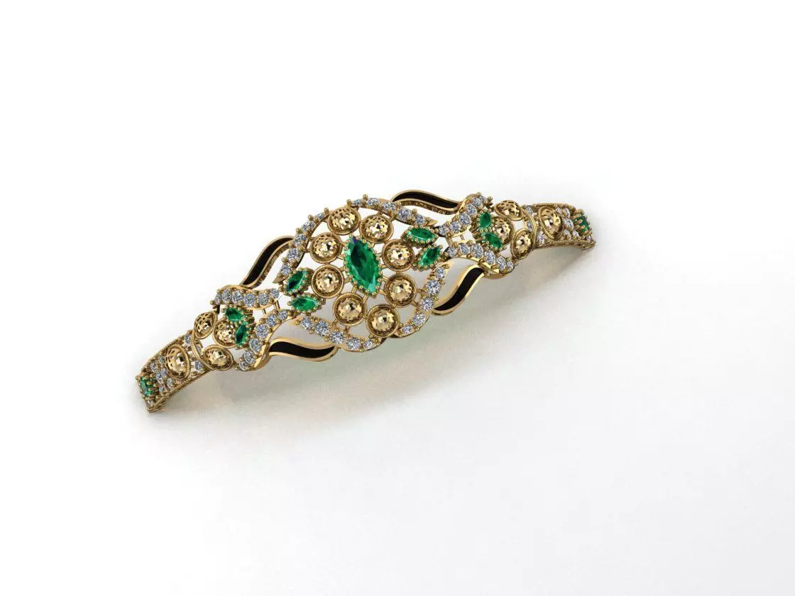 breslet emerald and diamond brooch 3D print model_0