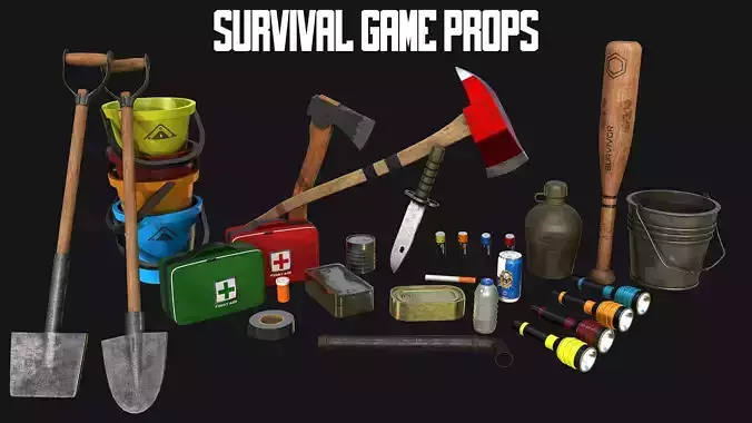Survival Game Props PBR Low-poly 3D model