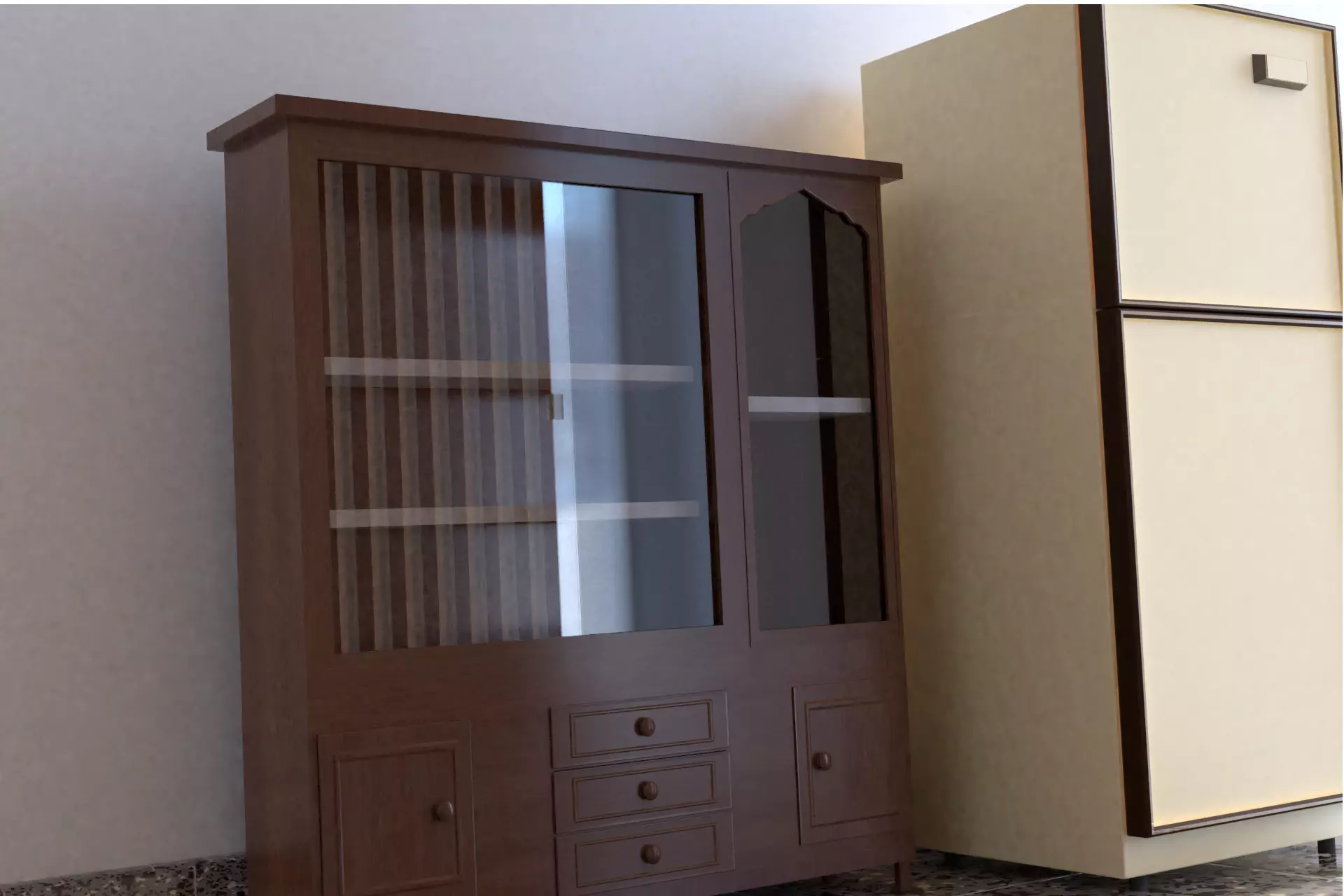 Showcase wooden cabinet 3D model_0