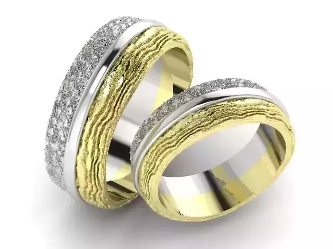  Wedding rings with texture of water and wood two sizes