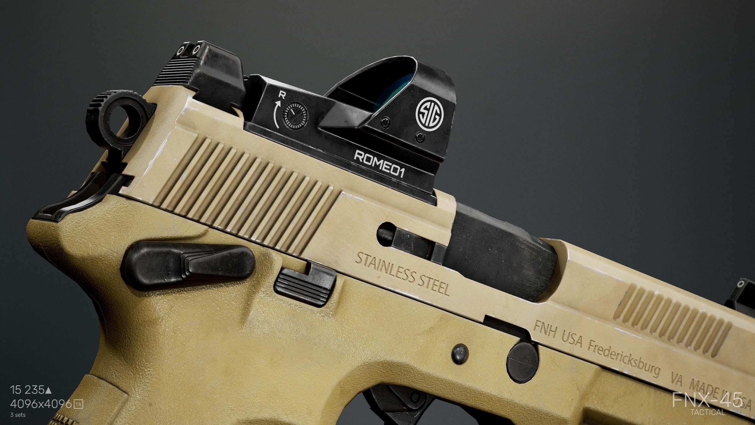 FNX-45 Tactical with  Attachments Low-poly 3D model_8