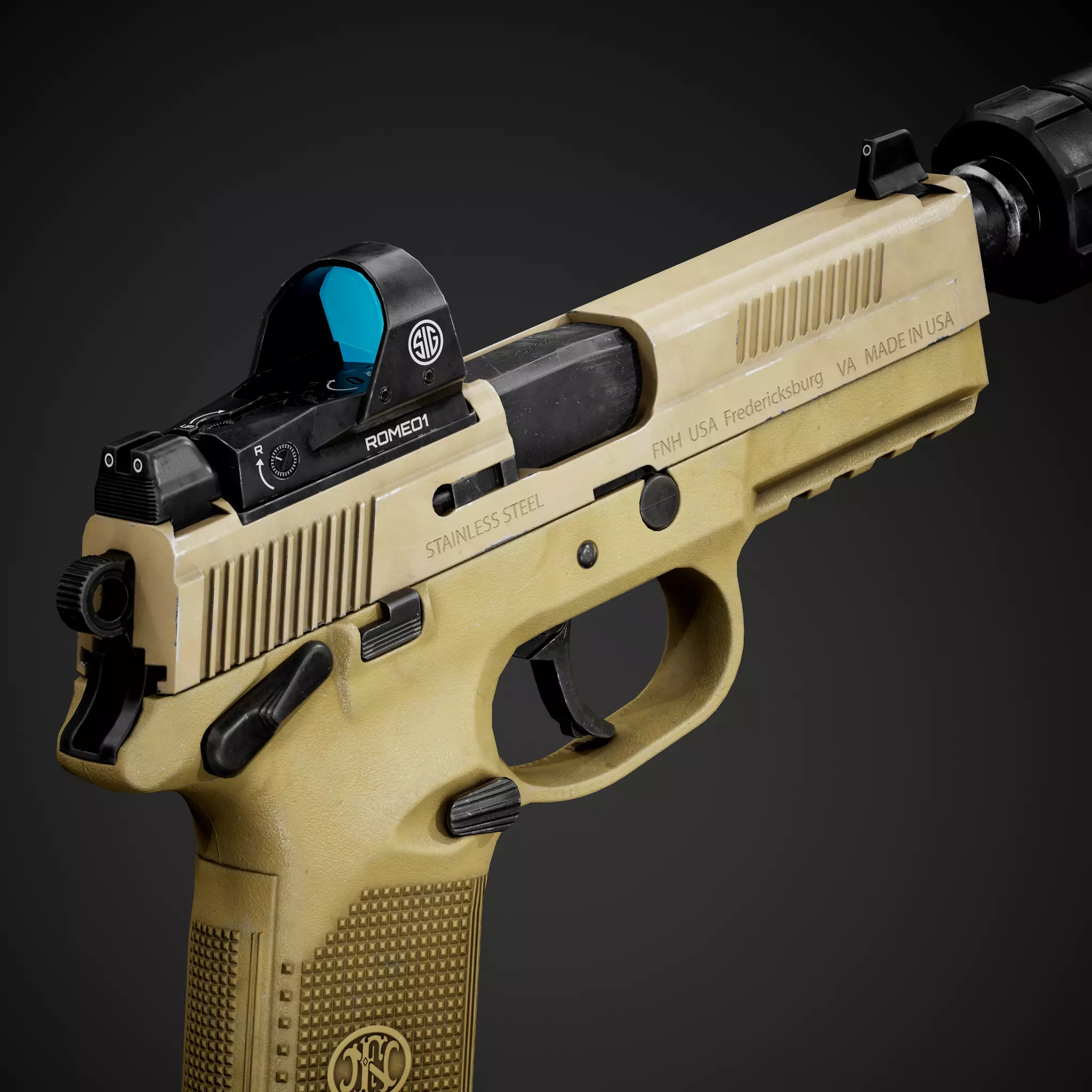 FNX-45 Tactical with  Attachments Low-poly 3D model_0