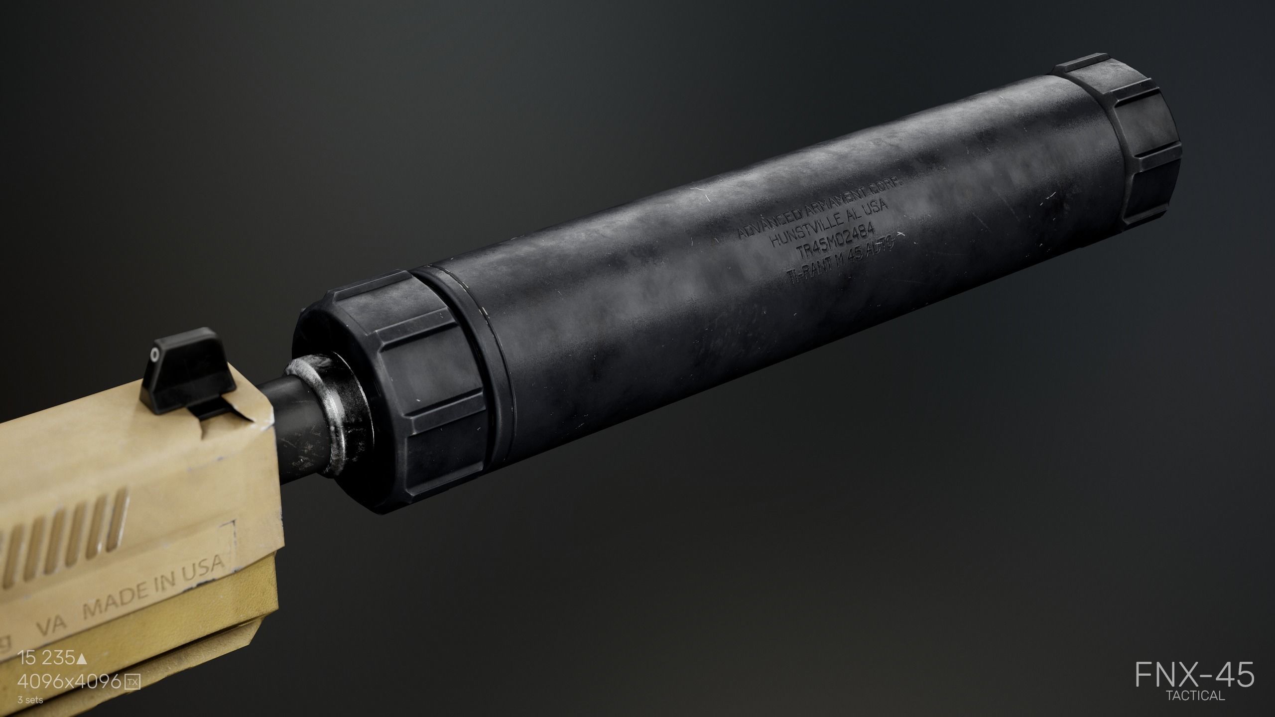 FNX-45 Tactical with  Attachments Low-poly 3D model_4