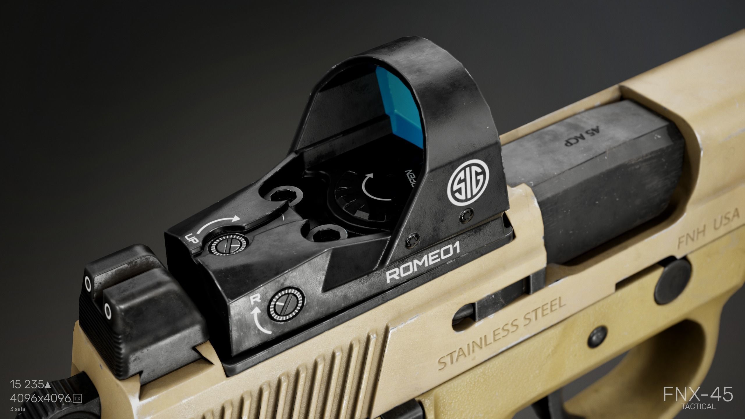 FNX-45 Tactical with  Attachments Low-poly 3D model_5