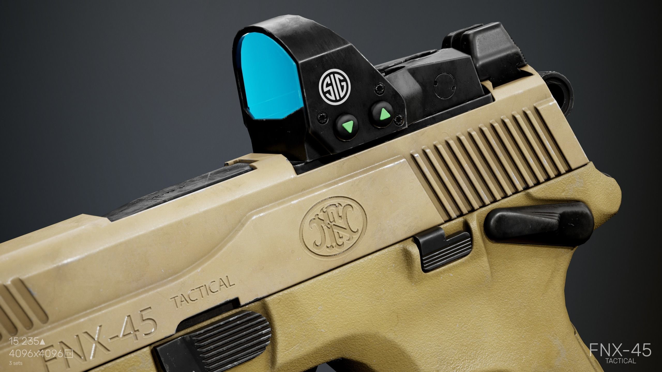 FNX-45 Tactical with  Attachments Low-poly 3D model_10