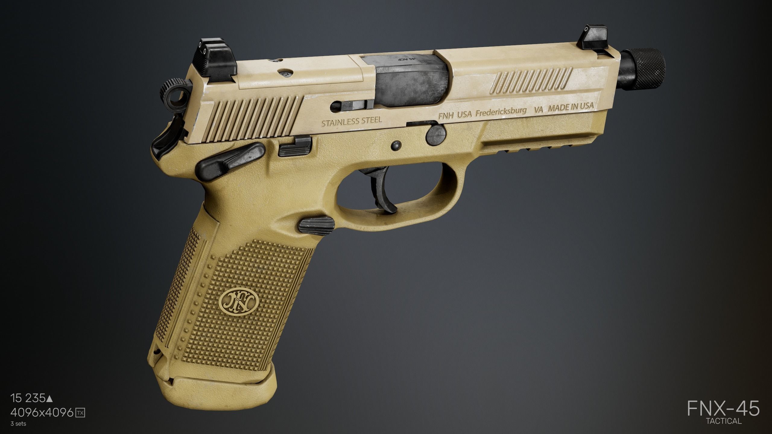 FNX-45 Tactical with  Attachments Low-poly 3D model_6