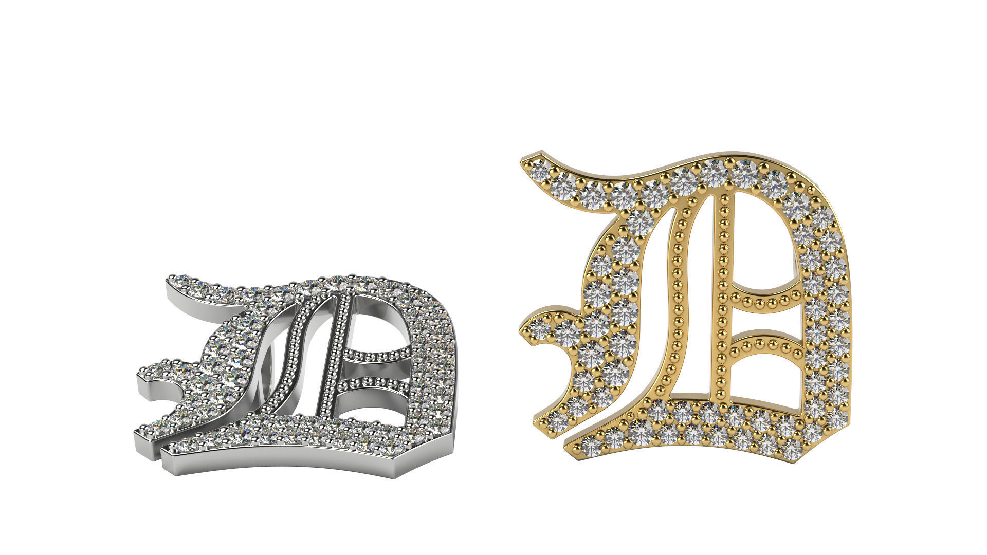 Old English D stone and solid 3D print model_1