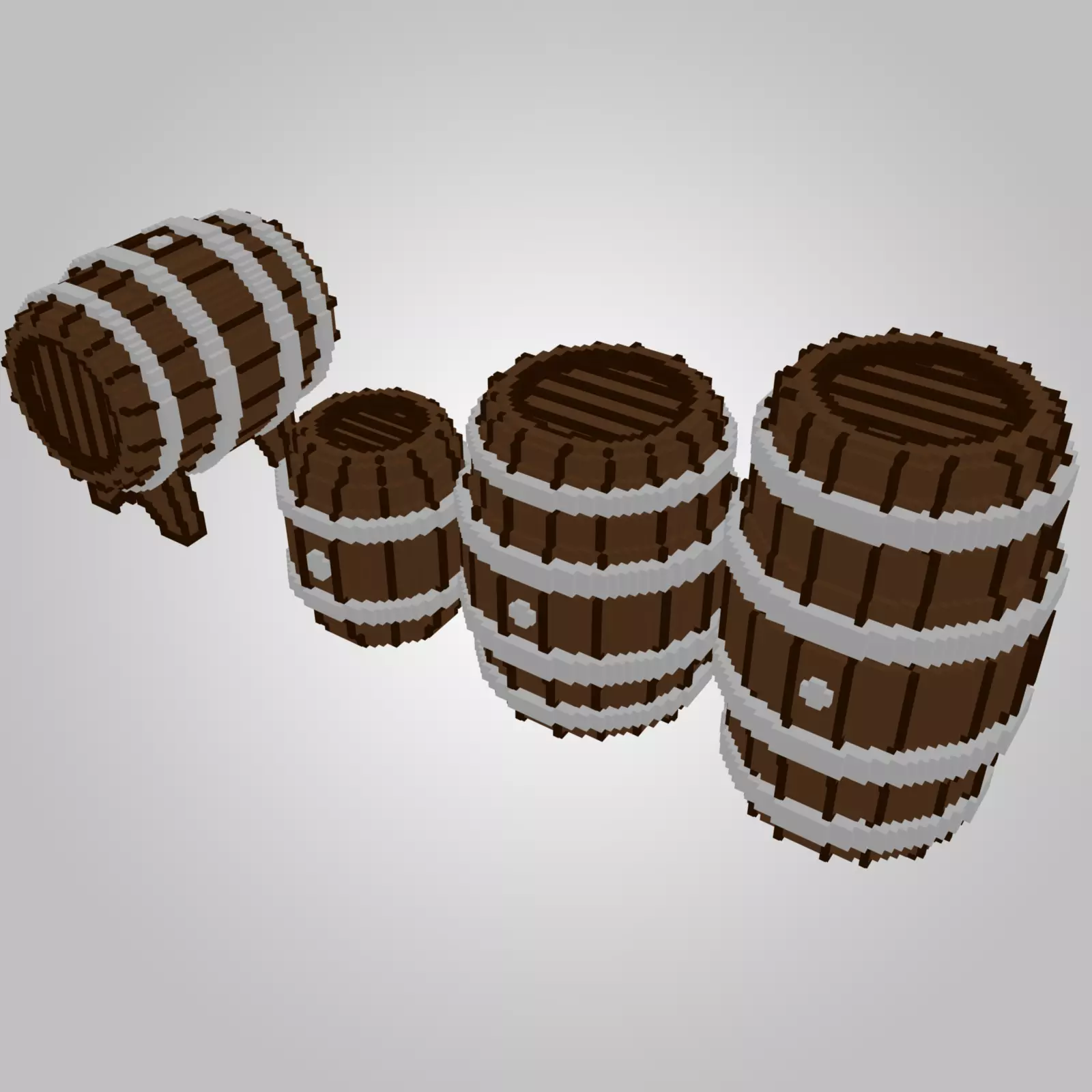Voxel Wooden Barrels Pack 3D Model Collection_0