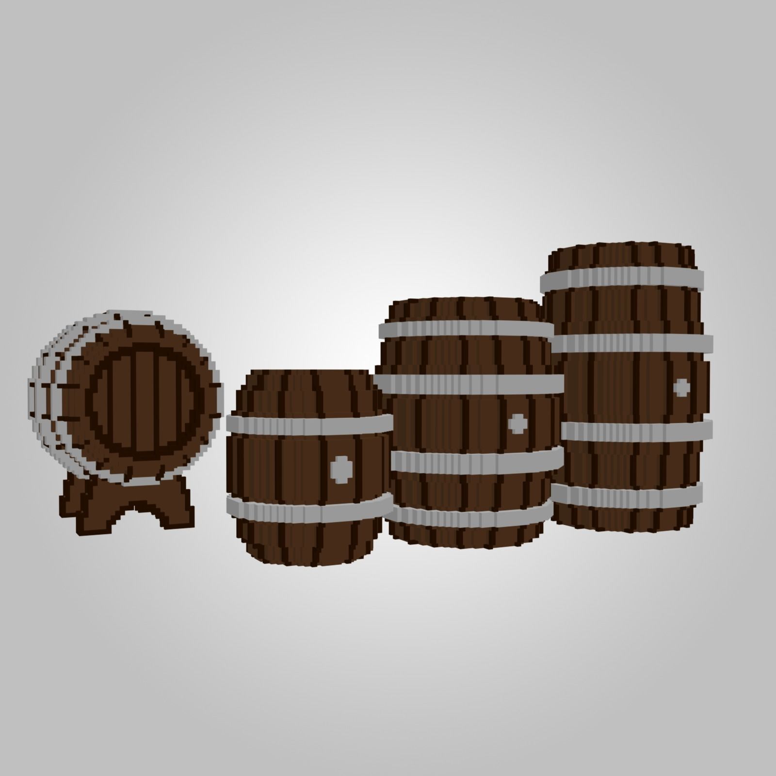 Voxel Wooden Barrels Pack 3D Model Collection_1