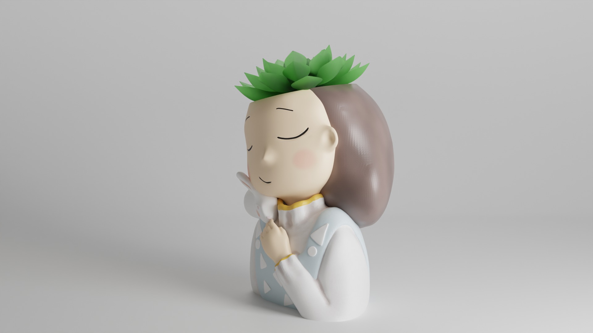 Adorable Girl Planter with Succulent and Bunny 3D print model_7