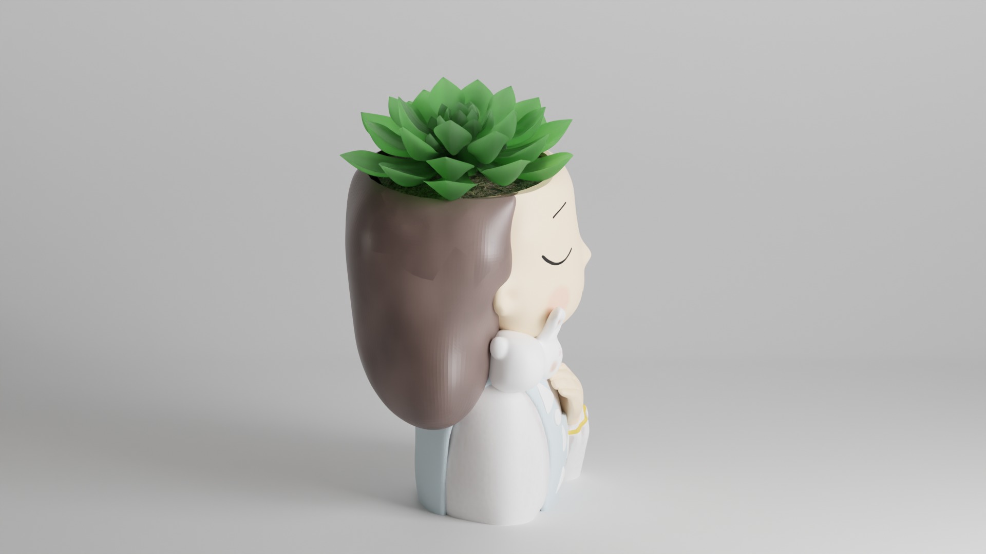 Adorable Girl Planter with Succulent and Bunny 3D print model_2