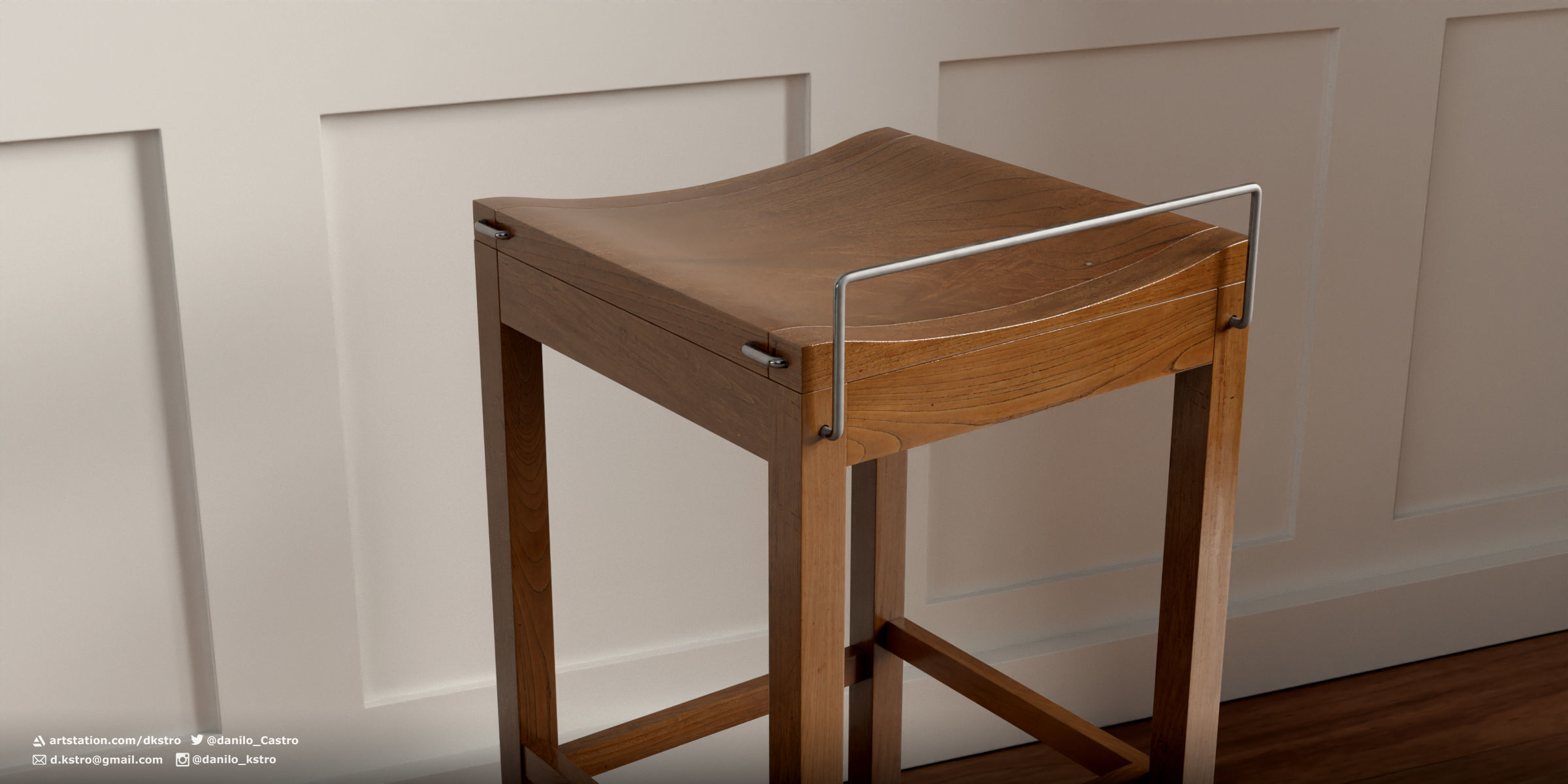 Warehouse style wooden bench - 4k Textures 3D model_3