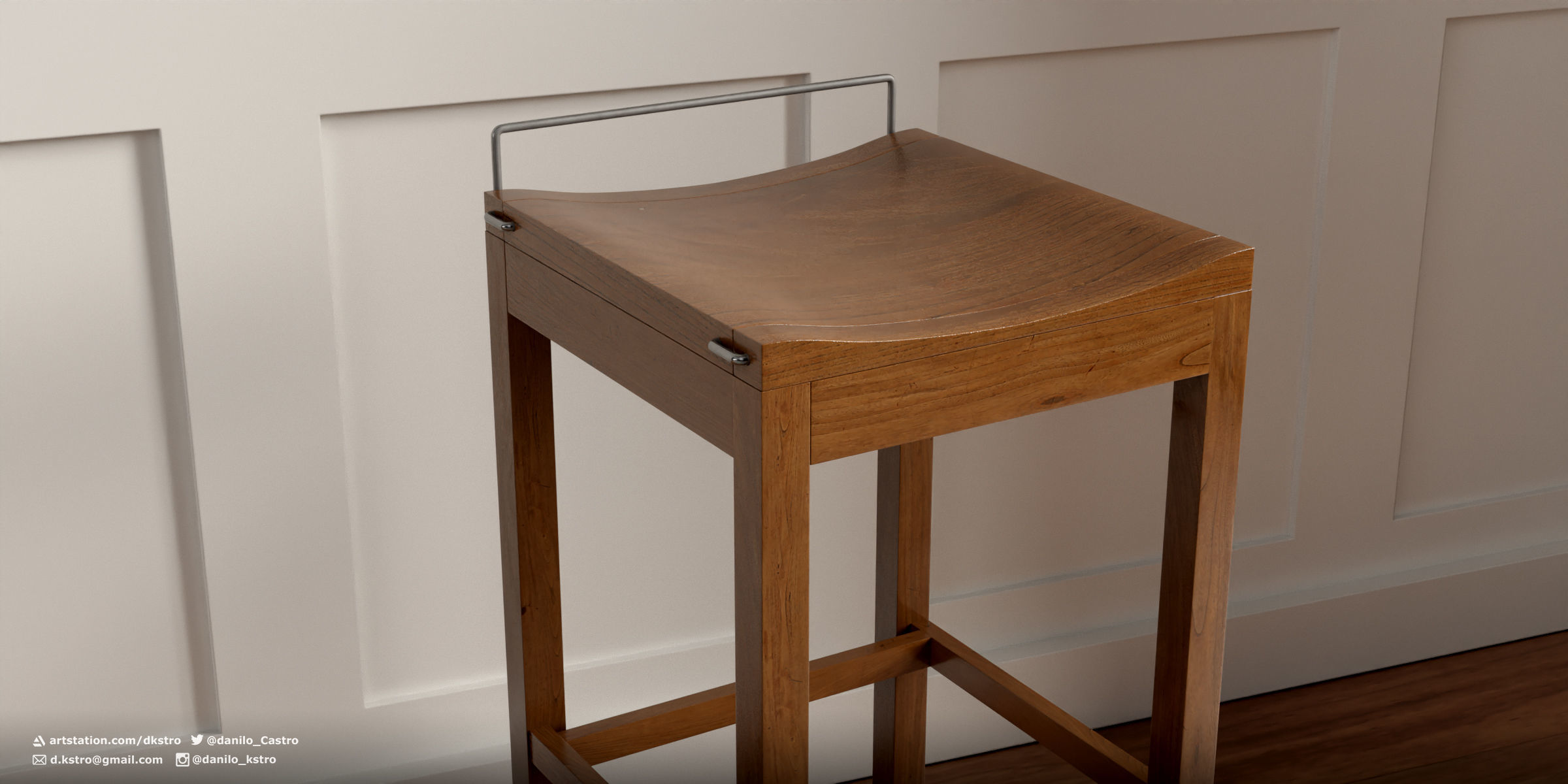 Warehouse style wooden bench - 4k Textures 3D model_2