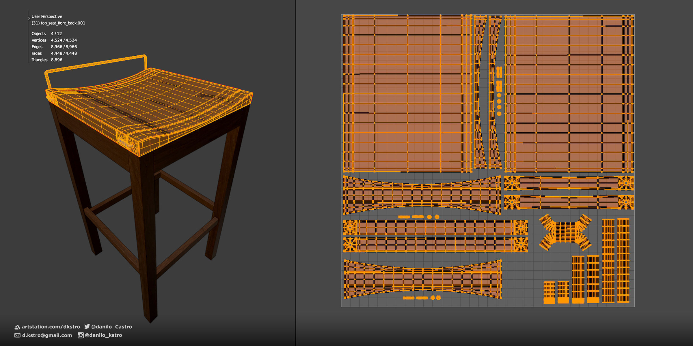Warehouse style wooden bench - 4k Textures 3D model_5