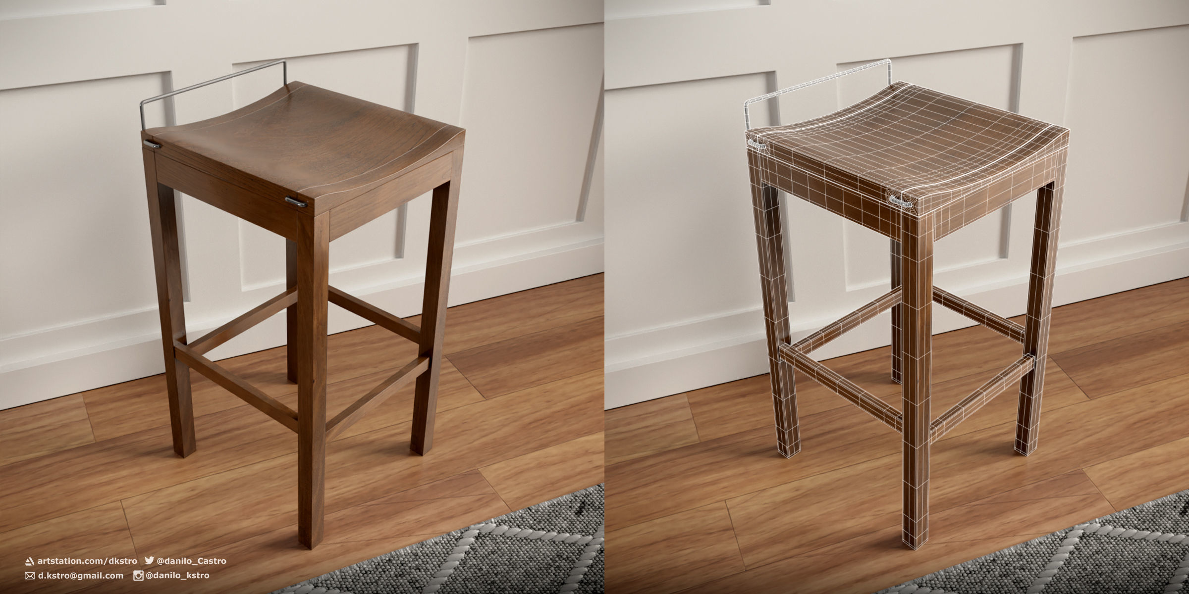 Warehouse style wooden bench - 4k Textures 3D model_1