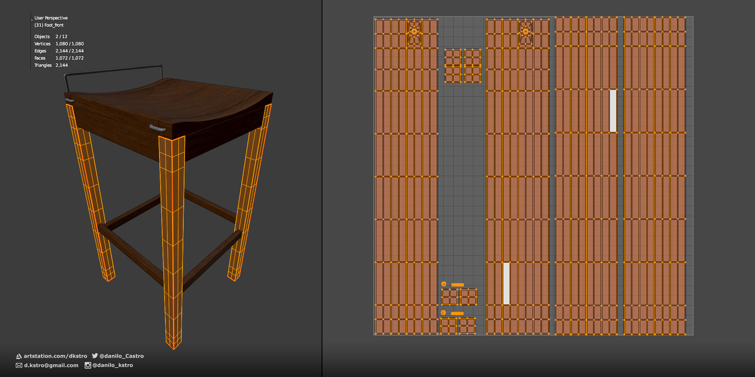 Warehouse style wooden bench - 4k Textures 3D model_6