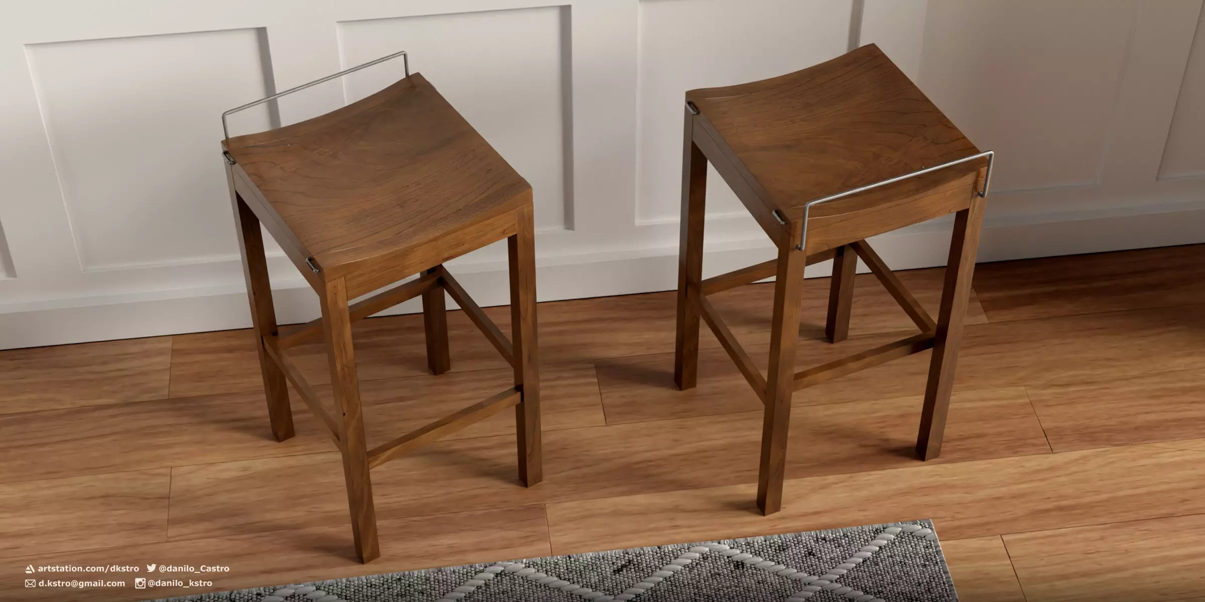 Warehouse style wooden bench - 4k Textures 3D model_0