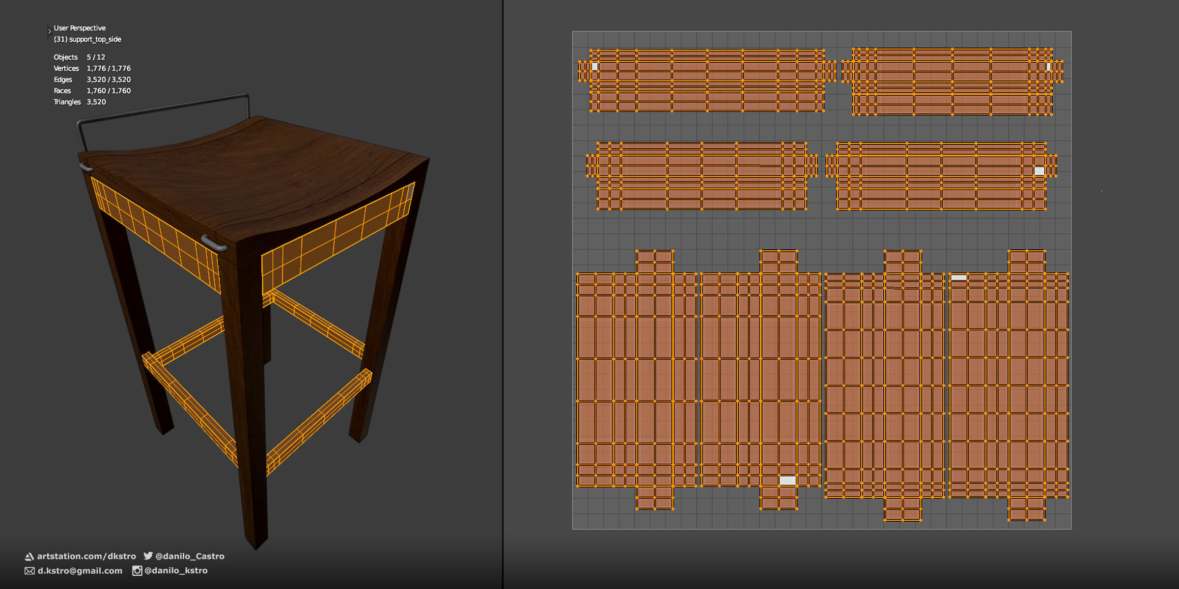 Warehouse style wooden bench - 4k Textures 3D model_4