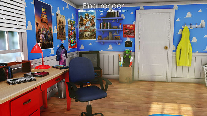 3D Cartoon bedroom environment from Toy Story 3D model 5