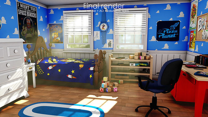 3D Cartoon bedroom environment from Toy Story 3D model 2