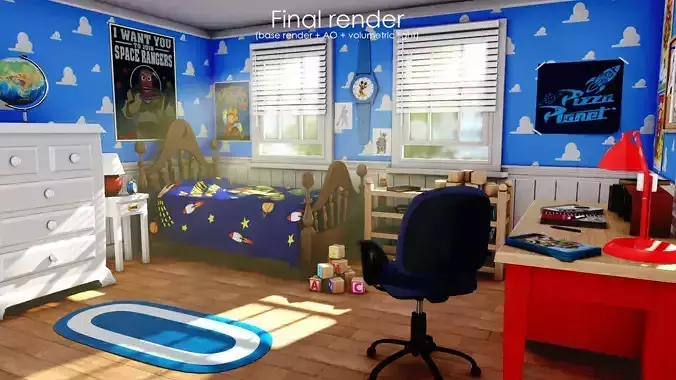 3D Cartoon bedroom environment from Toy Story 3D model