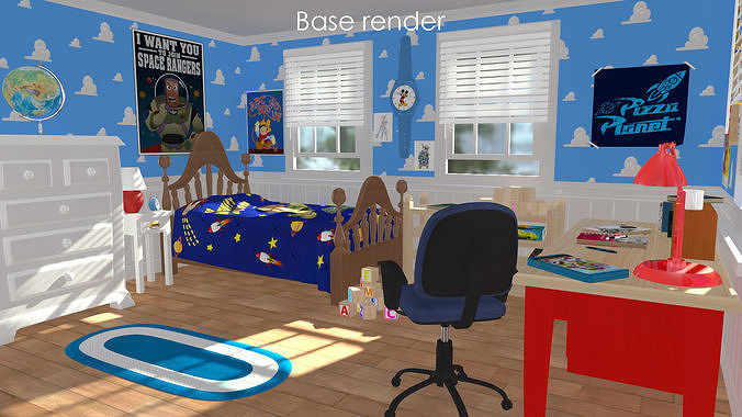 3D Cartoon bedroom environment from Toy Story 3D model 7