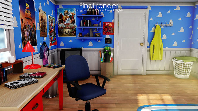 3D Cartoon bedroom environment from Toy Story 3D model 6