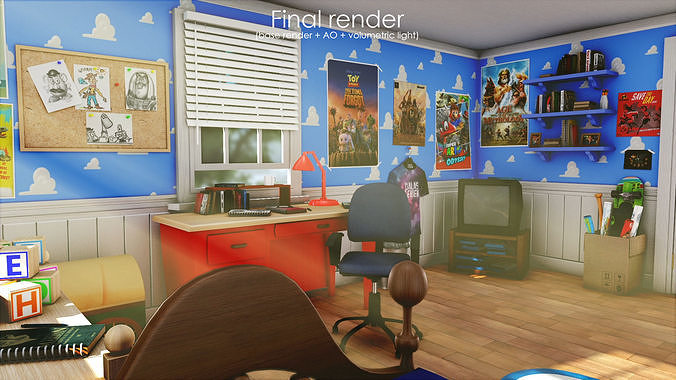 3D Cartoon bedroom environment from Toy Story 3D model 4