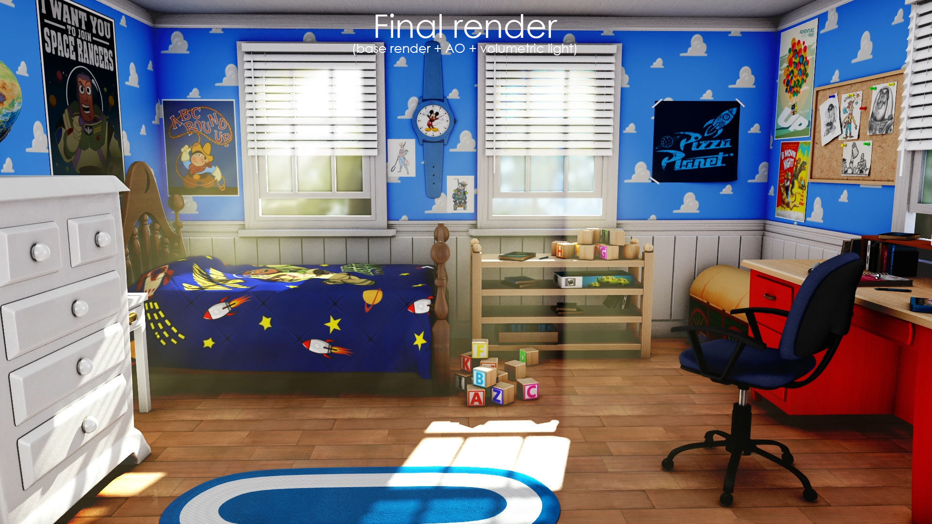 3D Cartoon bedroom environment from Toy Story 3D model_3