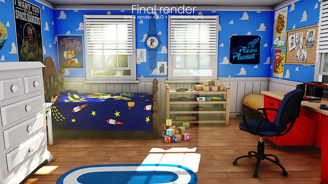 3D Cartoon bedroom environment from Toy Story 3D model 3