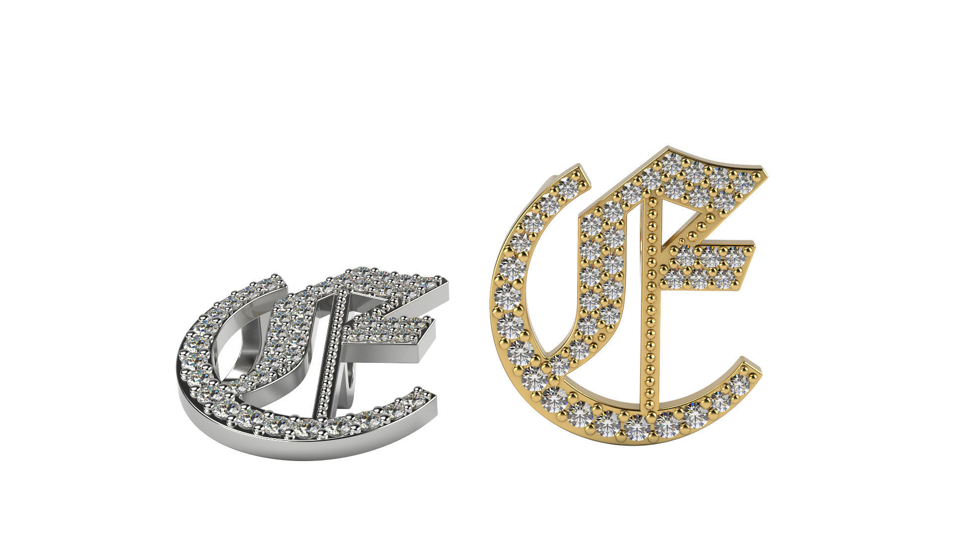 Old English E stone and solid 3D print model_1