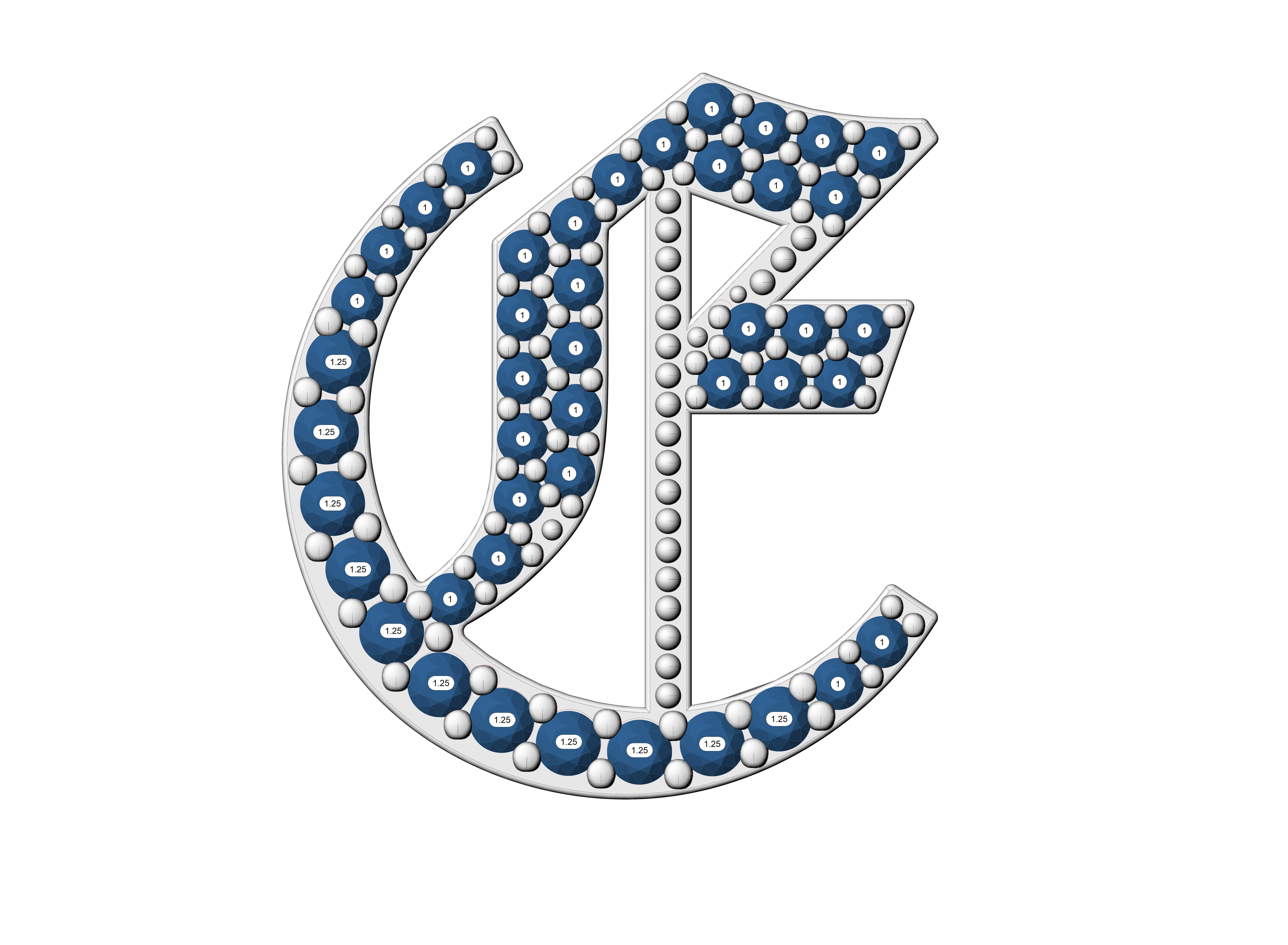 Old English E stone and solid 3D print model_5